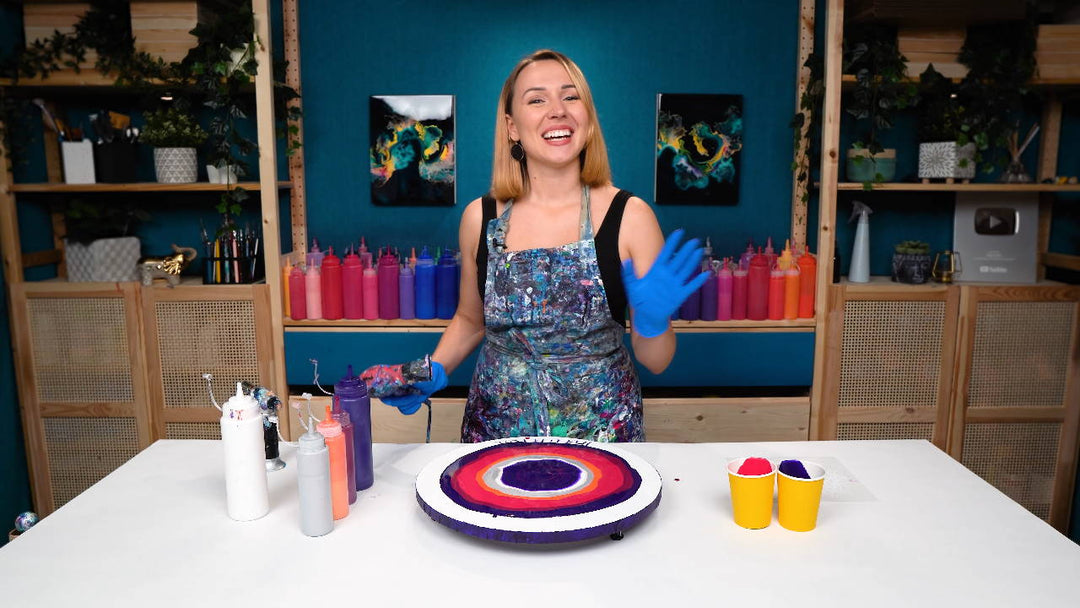 Circle Mandala Art Idea - Paint Pouring Abstract Art 💜 Acrylic Pouring + Textured Embellishment | Fluid Art Tutorial