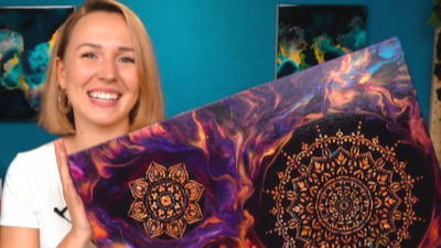 Royal Mandala Art – Mixed Media Paint Pouring 💜 Acrylic Pouring with Embellishment | Mixed Media Fluid Art