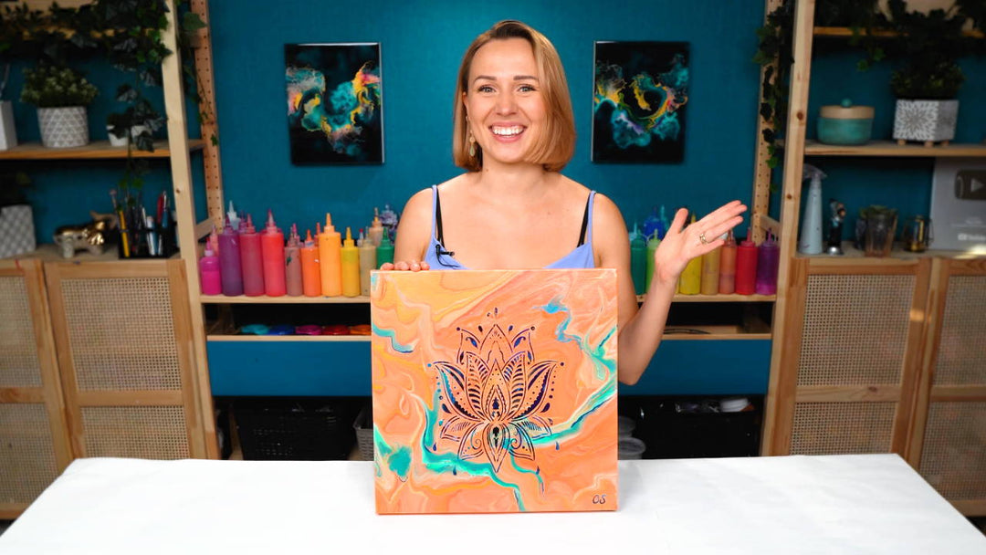 Lotus Mandala Art – Mixed Media Acrylic Pouring 😍Multi color base with Embellishment | Abstract Art
