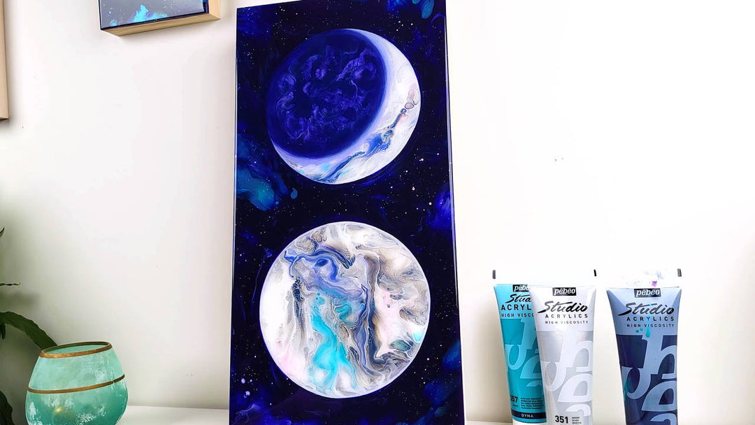 MOON Phases Acrylic Pouring 🌒 CRESCENT and Full MOON 🌕 EASY Way and Fantastic Outcome ~ Abstract Art | Fluid Art