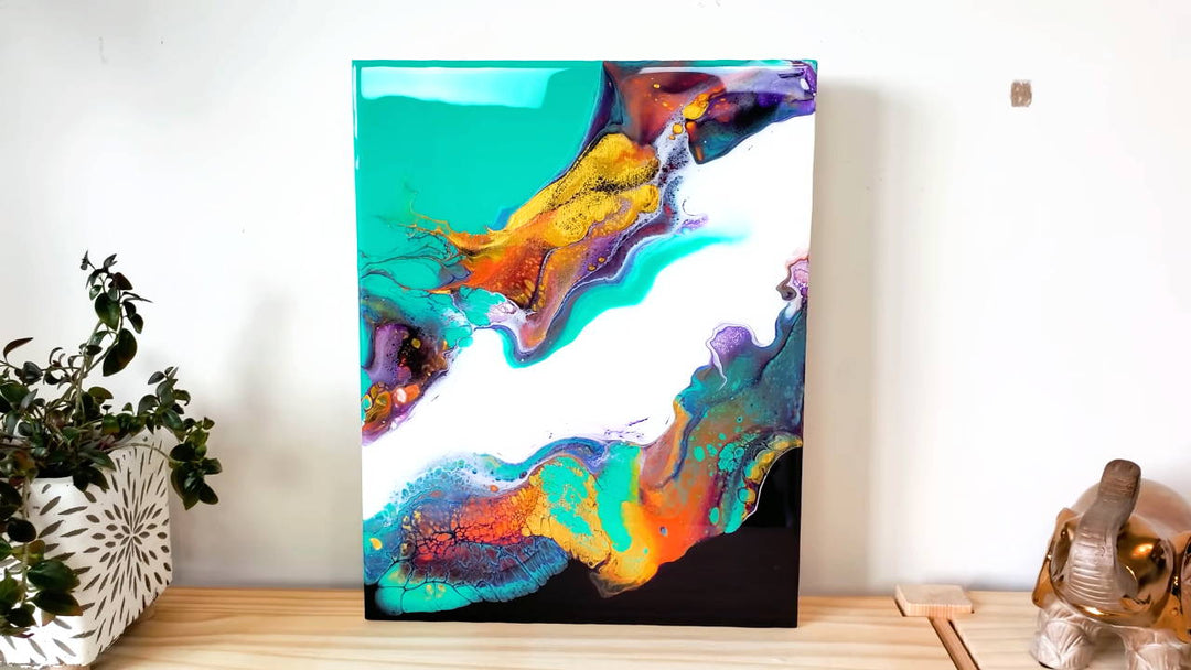 Aqua and Purple Acrylic Pour Painting - Gorgeous Fluid Art with Multicolor Cells - Acrylic Pouring
