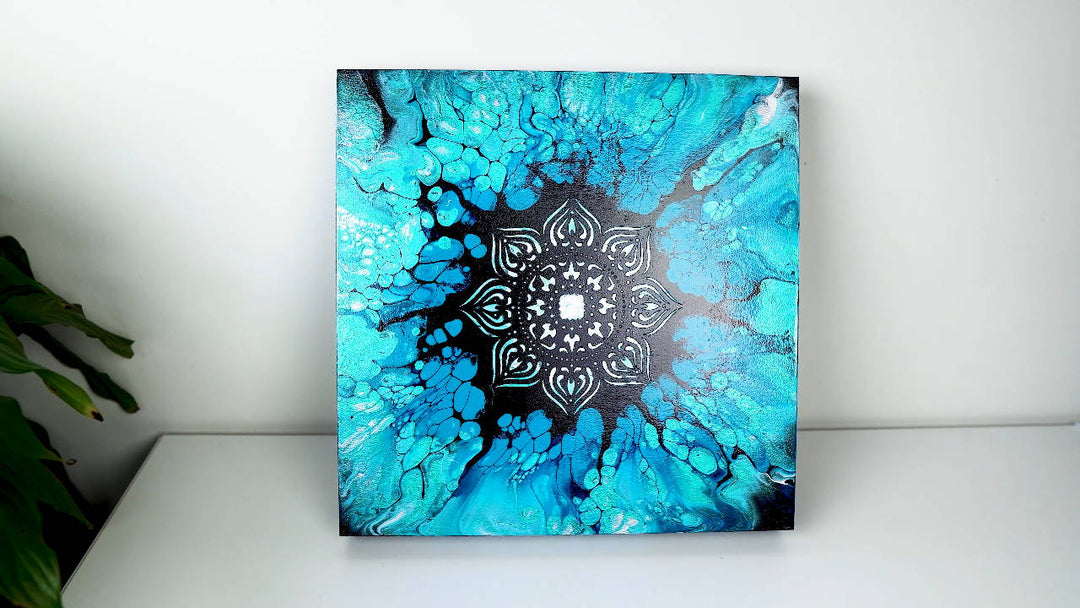 TEXTURED SnowFlake Abstract Art❄️~ Acrylic Pouring with Embellishment | Mixed Media Fluid Art
