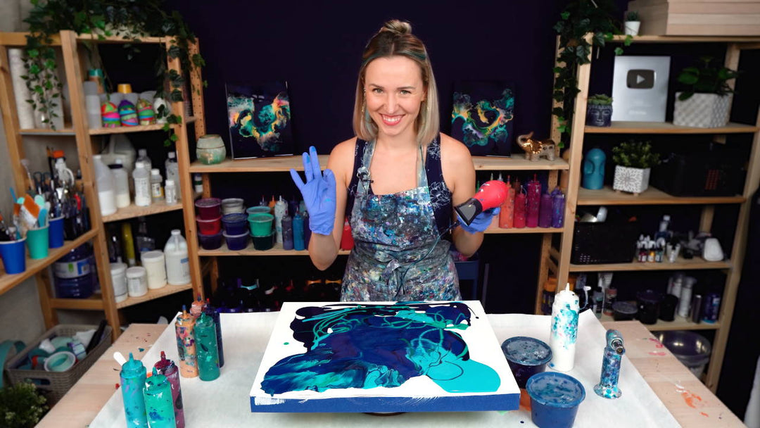 AESTHETIC Blue and Fluid GOLD Fluid Painting ~ WOW!!!!😱 Abstract Acrylic Pouring 💙