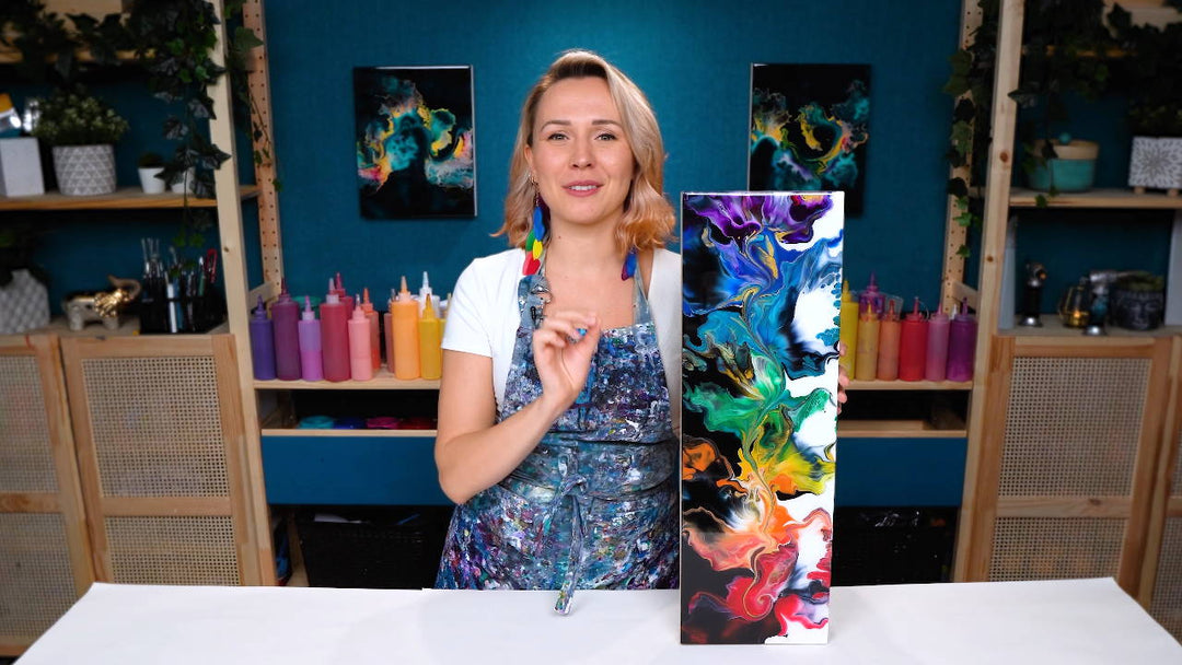 Rainbow Gradient - Paint Pouring Abstract Art | Black and White Base | Diy Art Tutorial