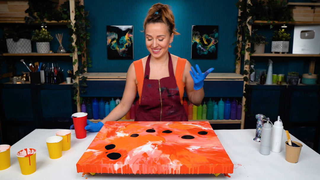 Orange Pour Acrylic Pouring - Abstract Art 🧡🖤 Gorgeous Orange Base - Summer Art Vibe! Fluid Art Tutorial