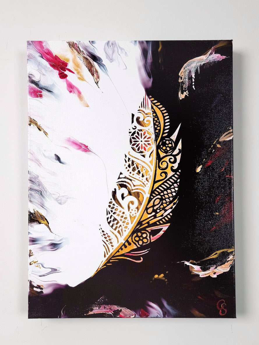 Golden Duality - 12"x16" - Abstract Fluid Artwork by Olga Soby